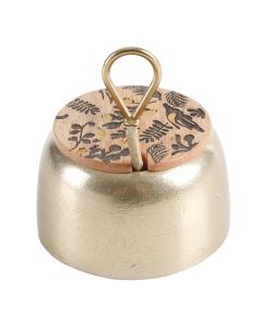 Cravings By Chrissy Teigen 4 Inch Aluminum Spice Cellar and Spoon in Gold with Mango Wood Lid