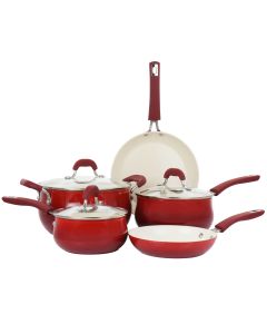 Oster Corbett 8 Piece Nonstick Aluminum Cookware Set in Red